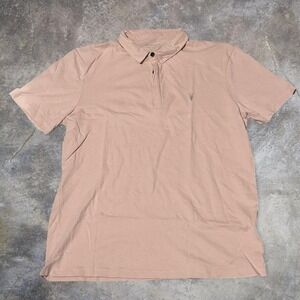 AllSaints Men's XL Pink Polo Shirt Short Sleeve Cotton Ramskull Logo